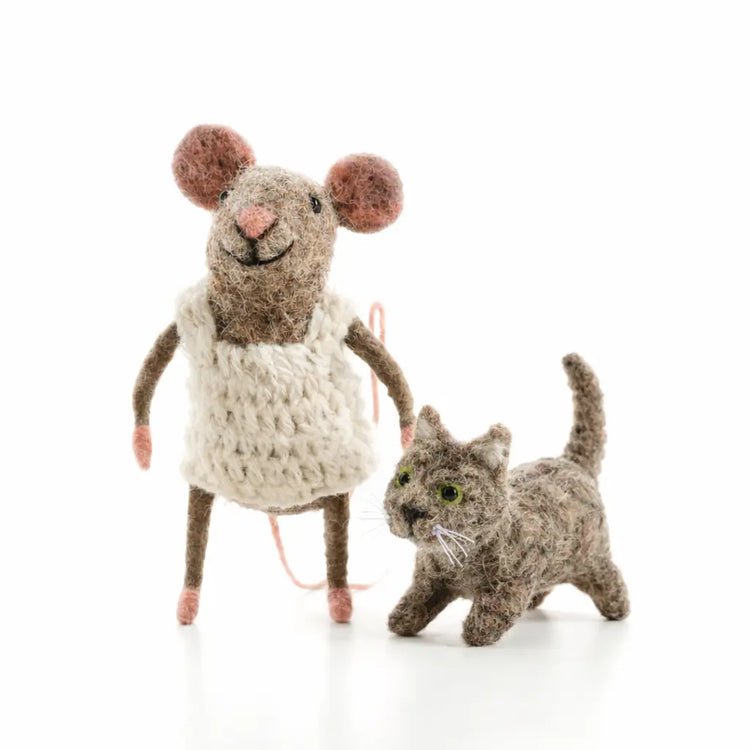 Cat Lady Mouse Sew Heart Felt