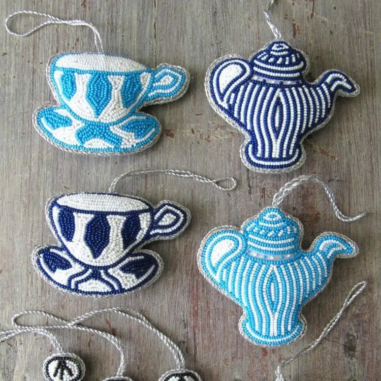 Light Blue Teapot Christmas Decoration Sew Heart Felt