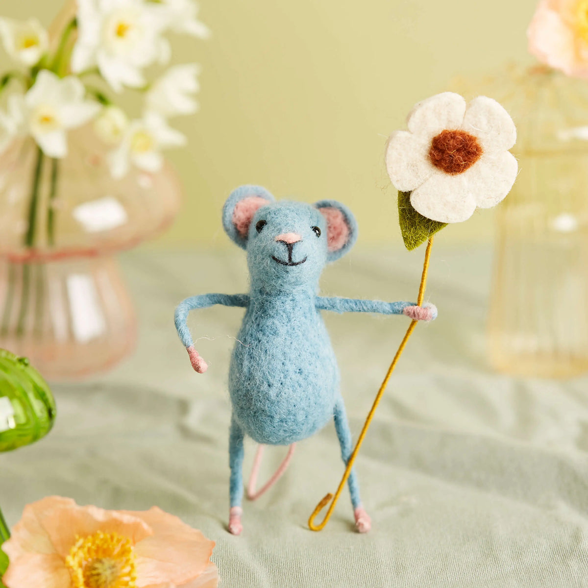 Pretty Blue Felt Mouse with Flower | Sew Heart Felt