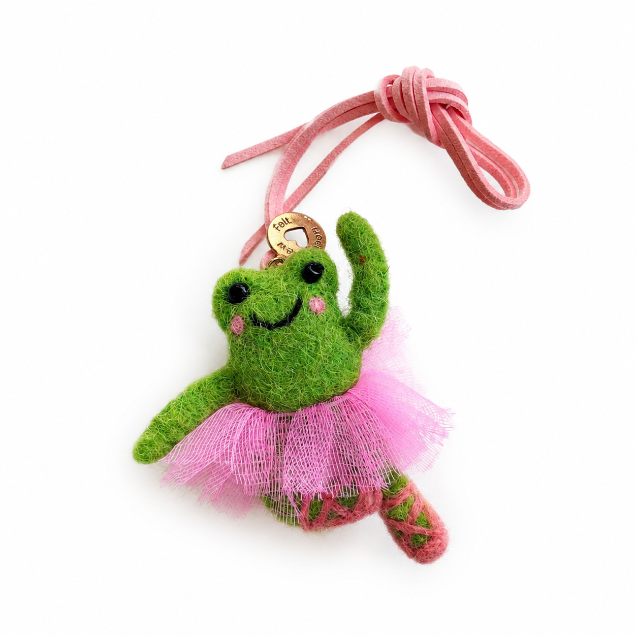 Bonnie Ballet Frog handmade felt bag charm in a pink tutu by Sew Heart Felt