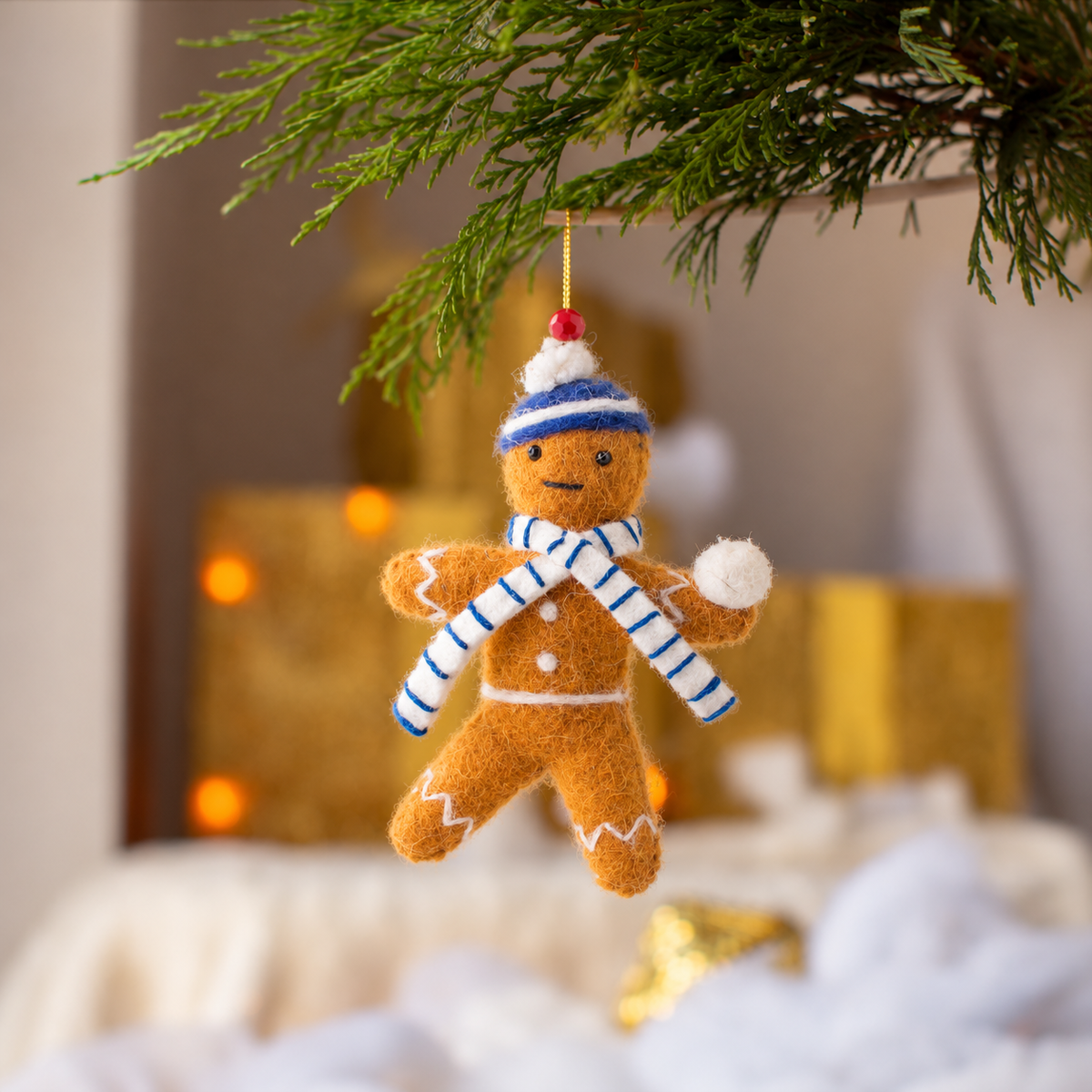 Buttons Gingerbread Man with Snowball Decoration Sew Heart Felt