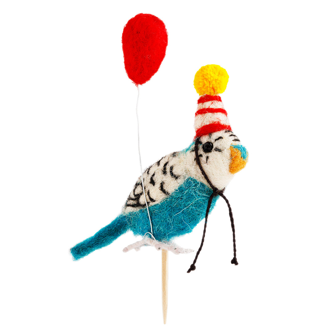 Blue Budgie Birthday Cake Topper