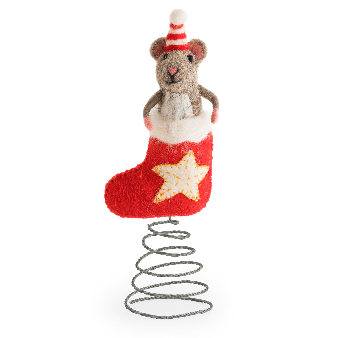 Mouse in Christmas Stocking Tree Topper