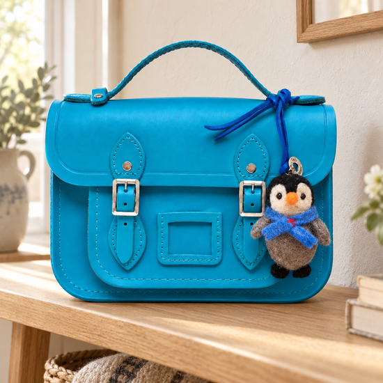 Frosty the Penguin handmade felt bag tag lifestyle photo by Sew Heart Felt