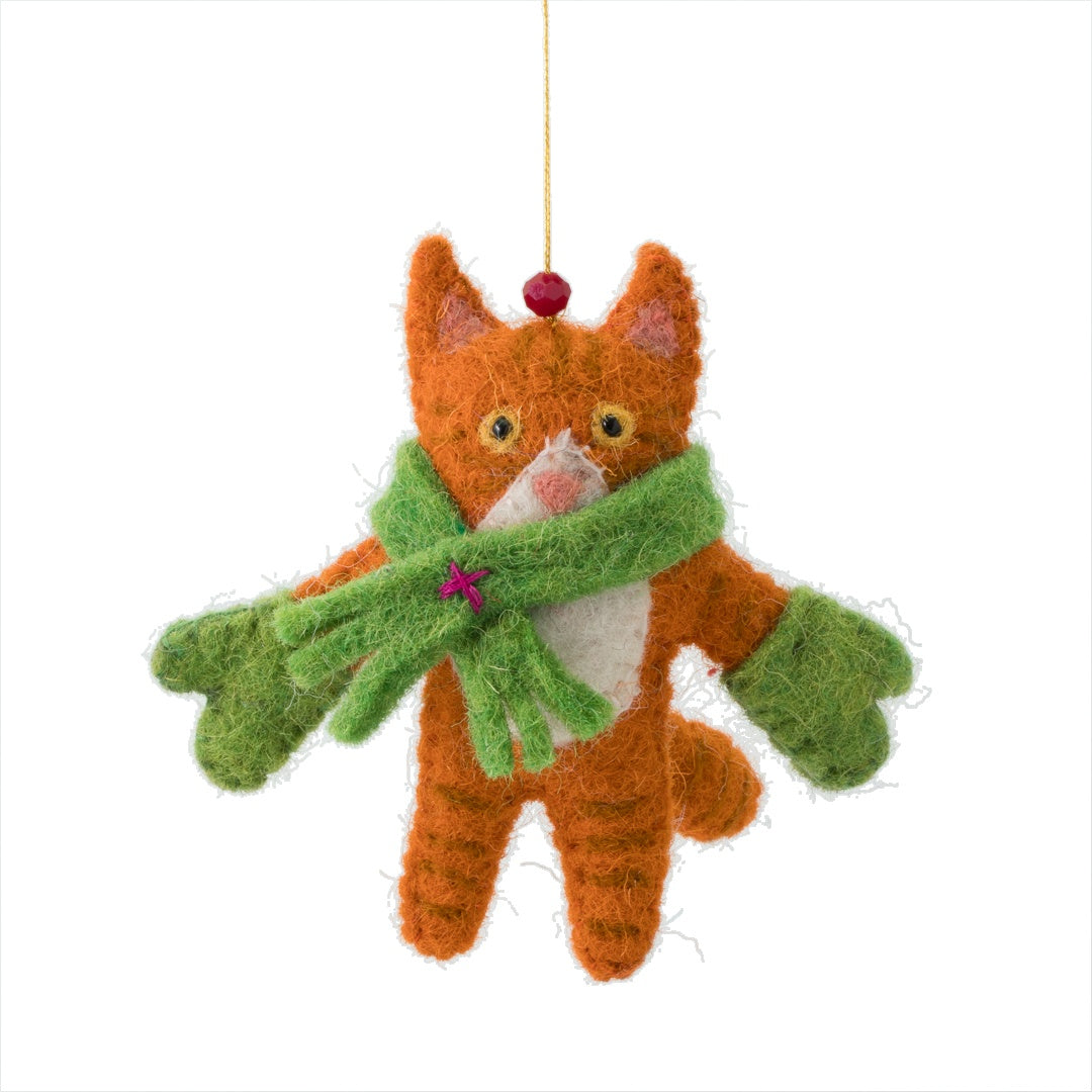 Ginger Kitten in Mittens Decoration Sew Heart Felt