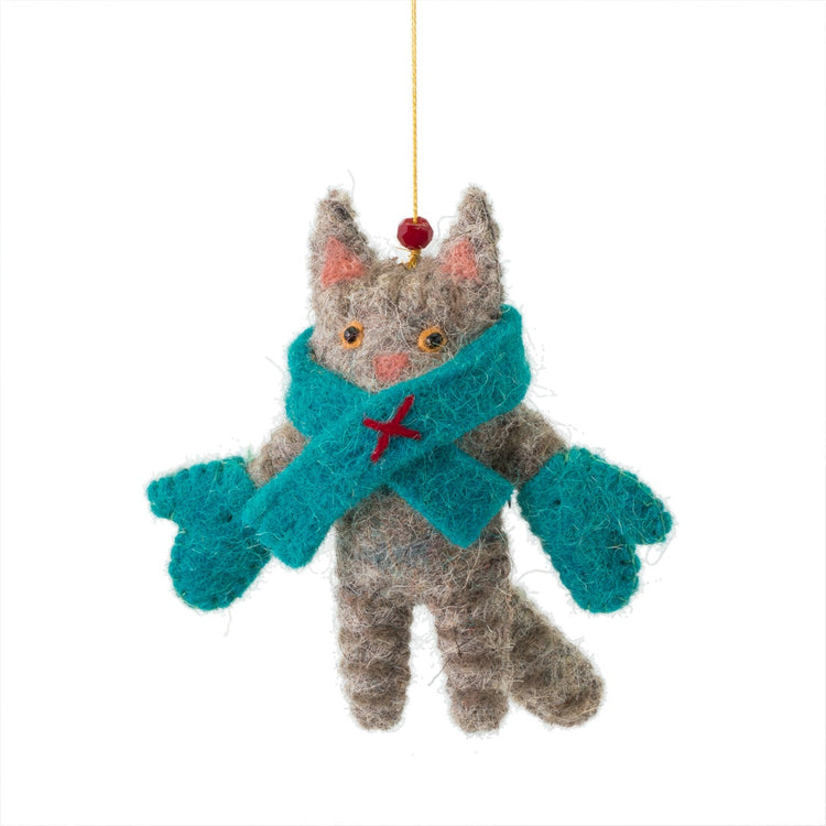 Grey Kitten in Mittens Decoration Sew Heart Felt
