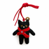 Lucky the Black Cat handmade felt bag charm with a red scarf by Sew Heart Felt