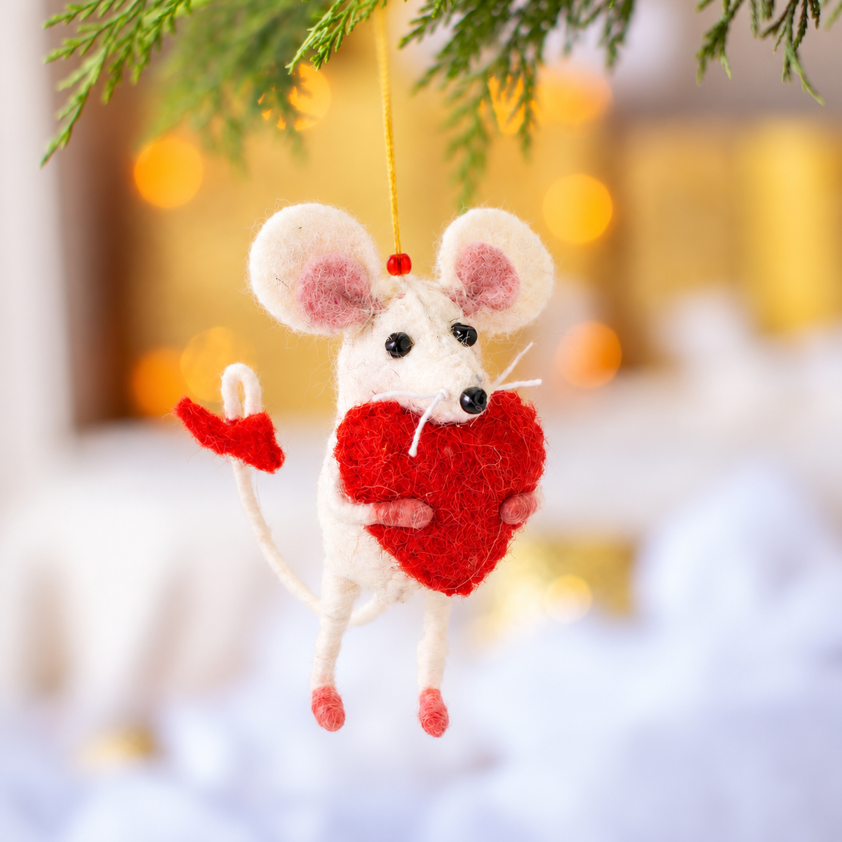 Mouse Hugging Heart Decoration Sew Heart Felt