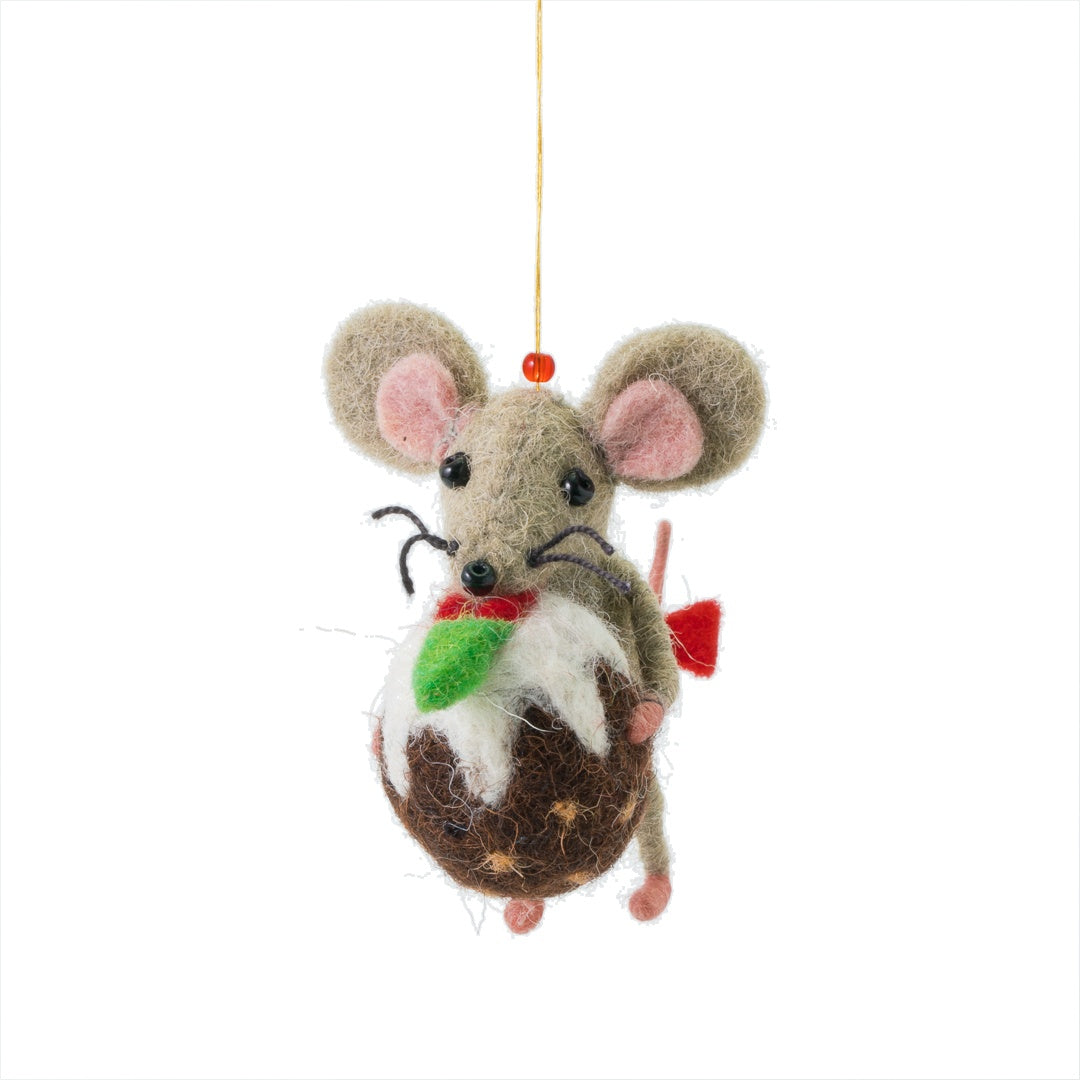 Mouse with a Huge Christmas Pud Decoration Sew Heart Felt