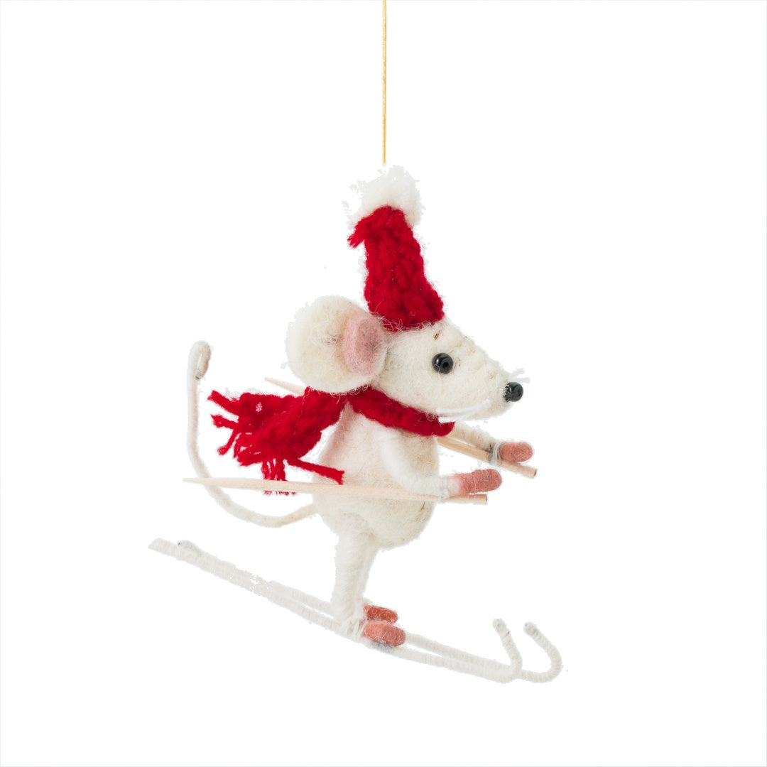 Sacha Skiing Mouse Decoration Sew Heart Felt