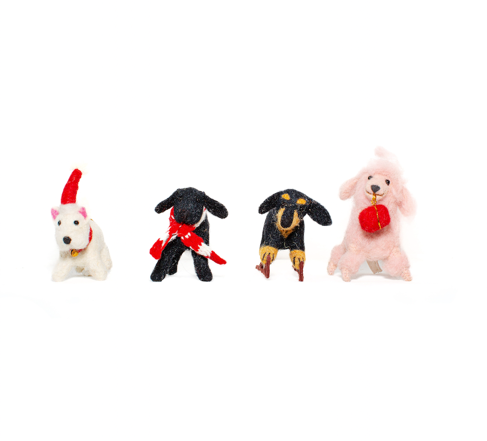 Set of Four New Dog Christmas Decorations