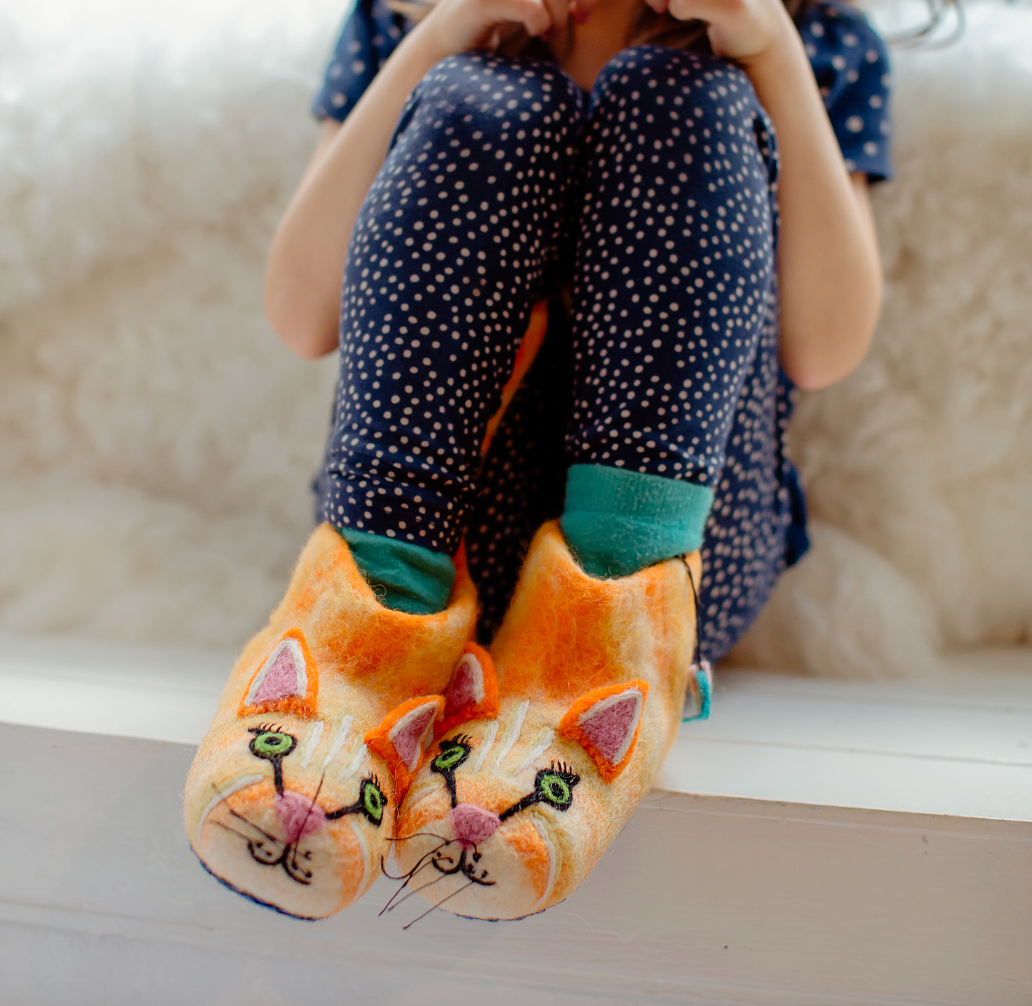 Kids Ginger Cat Slippers Sew Heart Felt